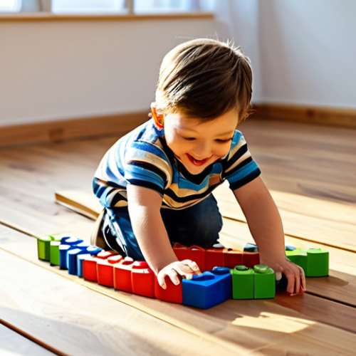 Home 17 띠띠뽀 완구 라인업 - **Prompt:** "A child happily playing with a Titippo Starterset 'Erste Eisenbahn' on a wooden floor, ...