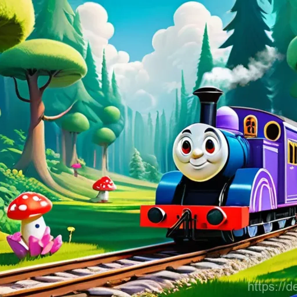 띠띠뽀와 교육 콘텐츠의 혁신 - The scene features Titipo, the friendly red and white passenger train, accompanied by his friends Ge...