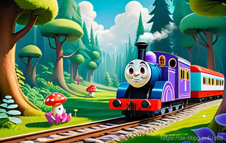 띠띠뽀와 교육 콘텐츠의 혁신 - The scene features Titipo, the friendly red and white passenger train, accompanied by his friends Ge...