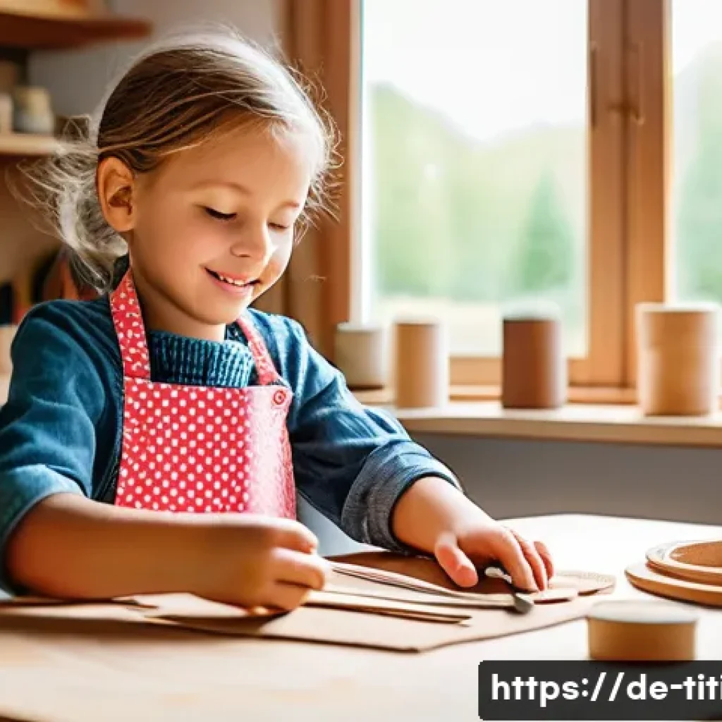 띠띠뽀와 함께하는 DIY 키트 - A bright and cheerful craft workshop scene featuring a young German child aged around 7, wearing col...