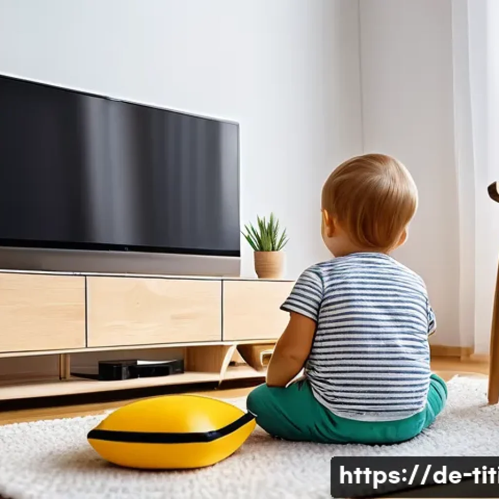 띠띠뽀 관련 학문적 연구 - A cozy German family living room scene featuring a toddler wearing a colorful diaper, sitting on a s...