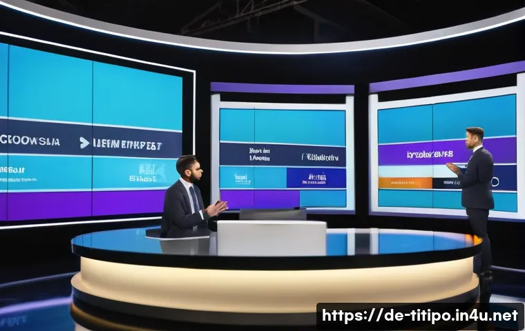 띠띠뽀와 함께한 시청자의 경험 - A modern TV studio scene featuring two approachable, casually dressed hosts engaging warmly with an ...