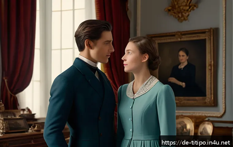 띠띠뽀 캐릭터별 관계 구도 - A complex family gathering scene set in a grand European mansion interior, showcasing diverse charac...