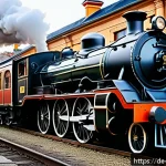 띠띠뽀와 관련된 철도 역사 비교 - A highly detailed, realistic scene of a restored 19th-century steam locomotive at a classic European...
