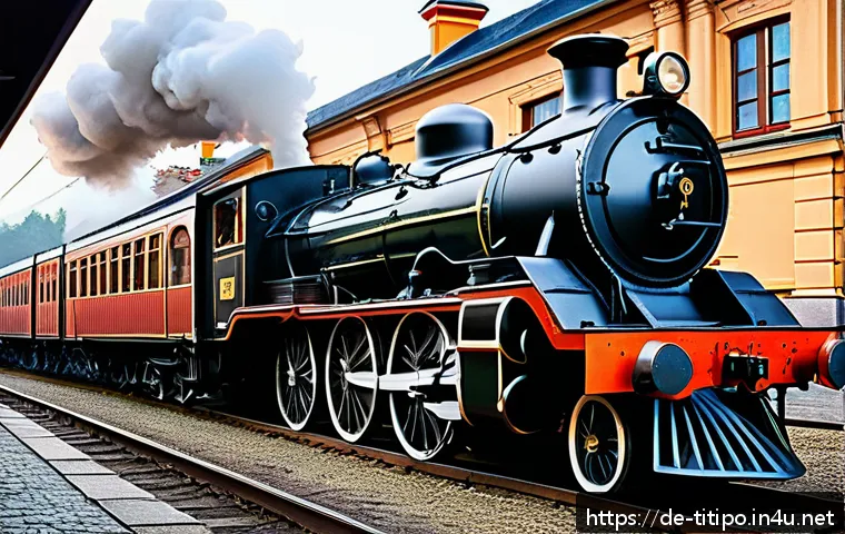 띠띠뽀와 관련된 철도 역사 비교 - A highly detailed, realistic scene of a restored 19th-century steam locomotive at a classic European...