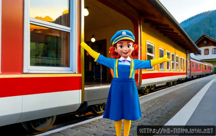 띠띠뽀 새로운 에피소드 예상 - Photorealistic cinematic scene of a cheerful red-and-yellow anthropomorphic electric train arriving ...