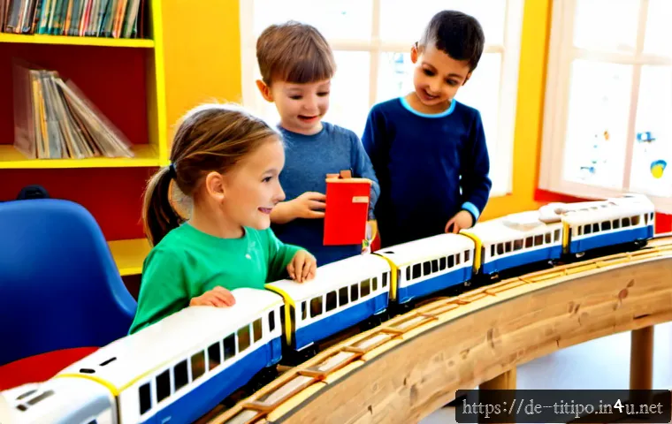 띠띠뽀 콘텐츠와 어린이들의 창의적 반응 - Photorealistic bright German kindergarten classroom in Munich, a small group of joyful children aged...